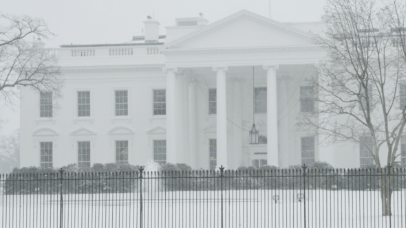 White House During Winter Blizzard