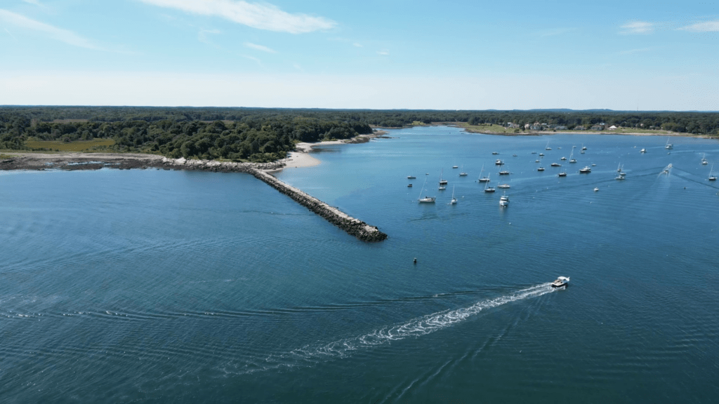 Harbor ocean aerial royalty free stock video